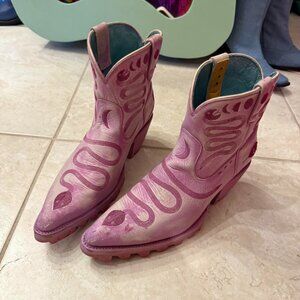 Pskaufman Pink junction eastern boots snake print ankle boots 8.5